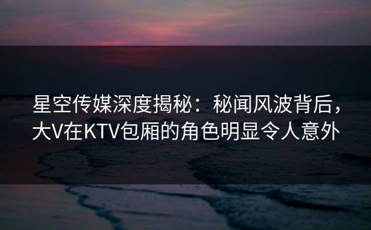 星空传媒深度揭秘：秘闻风波背后，大V在KTV包厢的角色明显令人意外